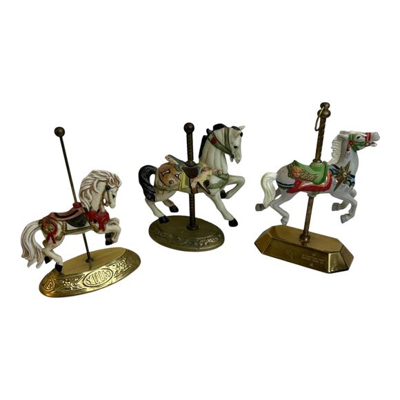 Vintage Porcelain Carousel Horses on Gold Tone Stands Mixed Lot (3) - Picture 8 of 9